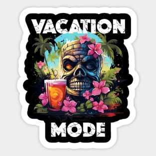Tiki Statue Next To Beer - Vacation Mode (White Lettering) Sticker